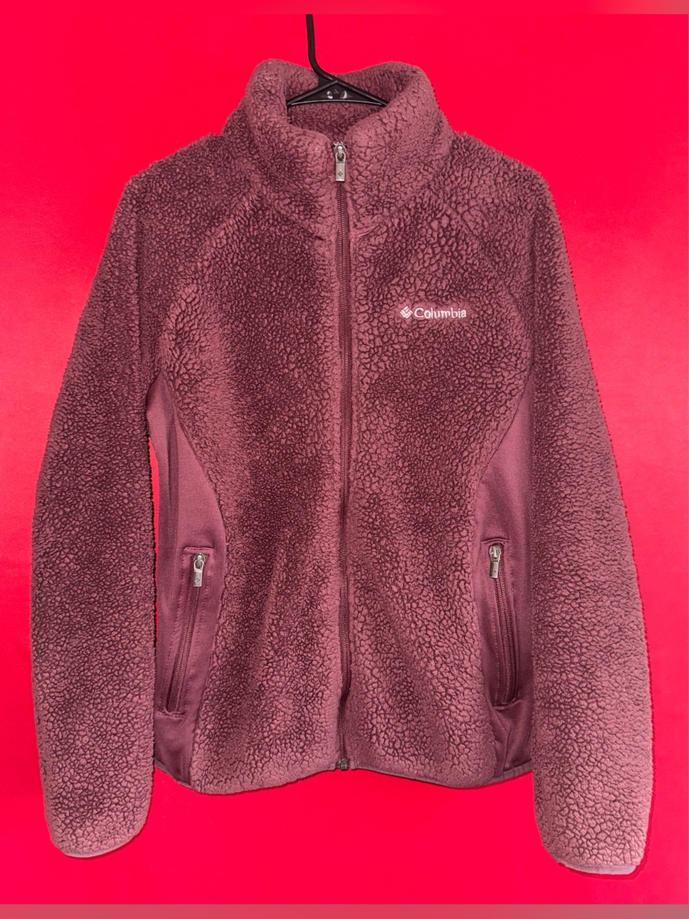 #446-Columbia Wine Blush Full Zip Mock Neck Woman’s Plush II Jacket Sherpa Sz.Md
